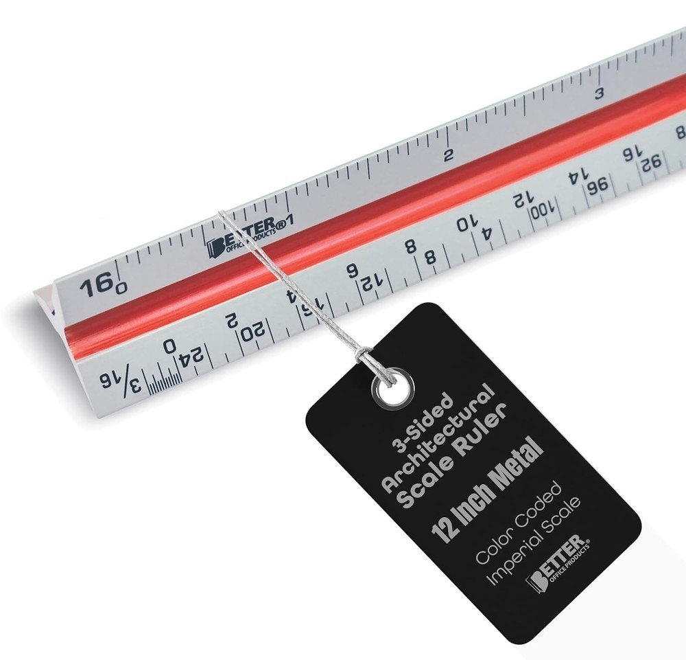 12 Inch Aluminum Triangular Ruler with Color Code for Drafting & Architect Use
