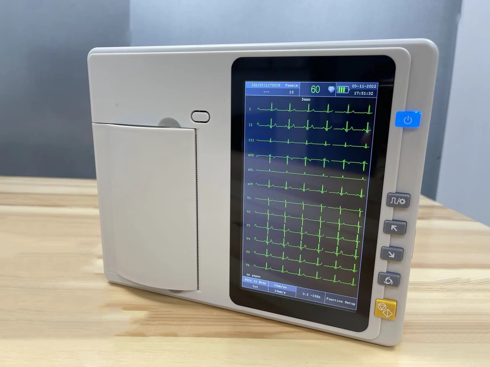 12-Lead ECG Machine, 7" Touch Screen, 3-Channel Electrocardiograph Device