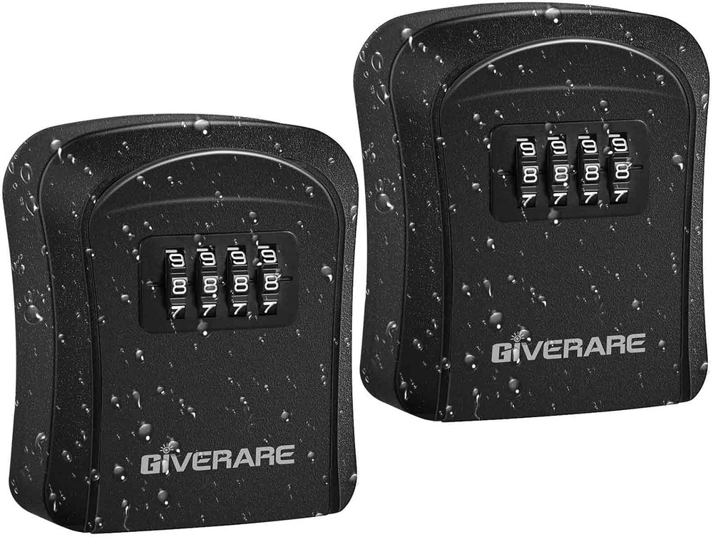 2-Pack 4-Digit Wall-Mount Key Lock Box, Outdoor Waterproof Resettable Lock Boxes