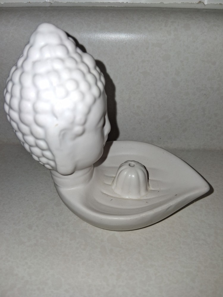 BUDDHA HEAD INCENSE HOLDER CERAMIC WHITE 4"