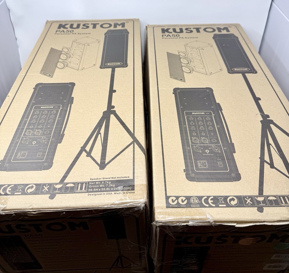 2 Kustom PA50 Powered PA System Speaker - Tested And Working