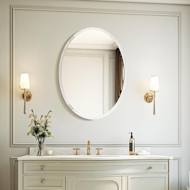 Frameless Oval Mirror High Definition Easy Install Wall Decor Bathroom New