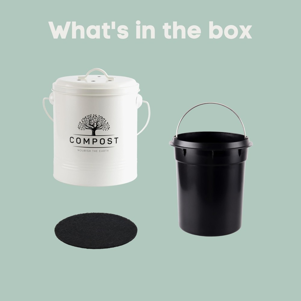 Kitchen Compost Bin, 1.3 Gallon Countertop Compost Bin with Lid, Indoor Compo...
