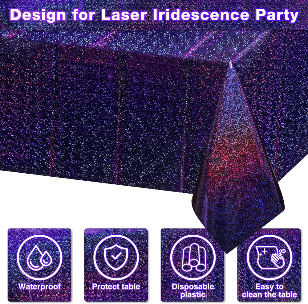 8 Pack Iridescence Plastic Tablecloths Shiny Disposable Laser Rectangle Table Co