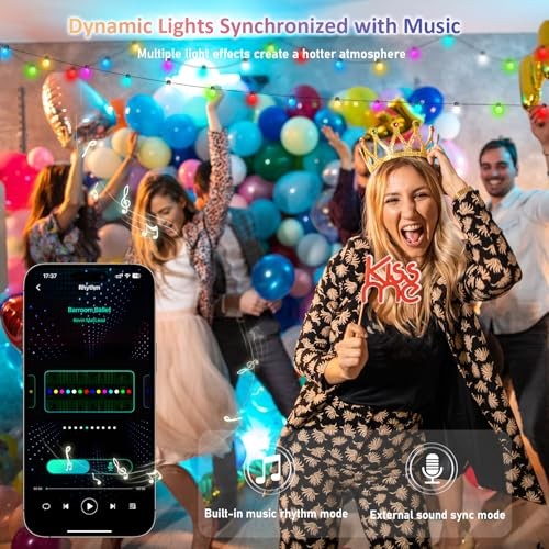 16.4Ft Smart Globe String Lights, 25 Dimmable RGB Mini Color 16.4ft-25LED Black