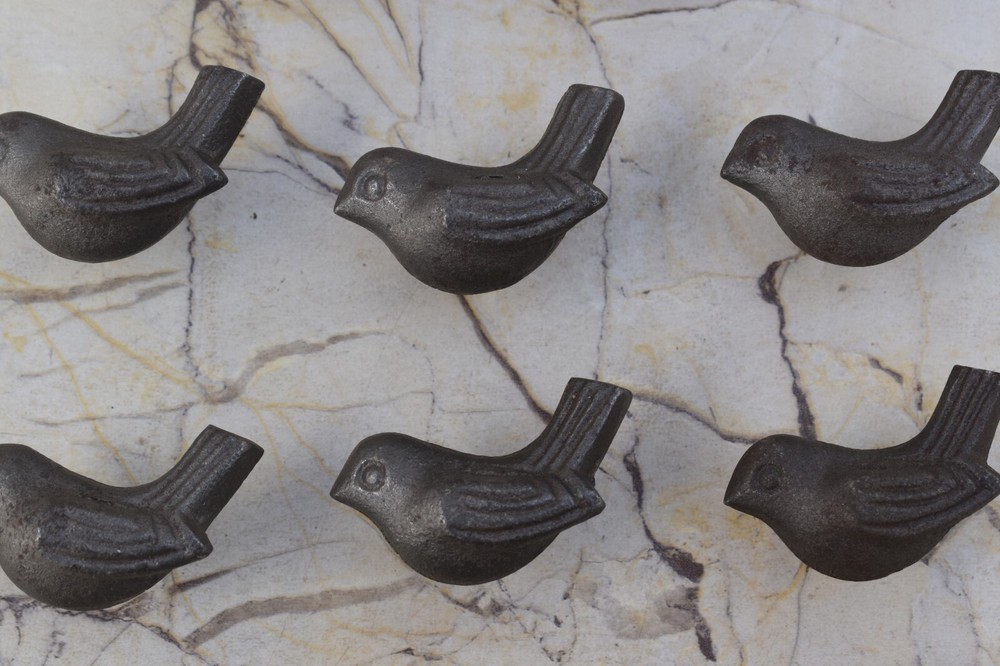 Vintage cast Iron Bird shape door knobs cabinet drawer handles pull rustic 10 pc