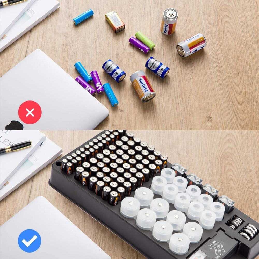 Battery Storage Organizer Case with Removable Tester for AAA AA 9V C D Batteries