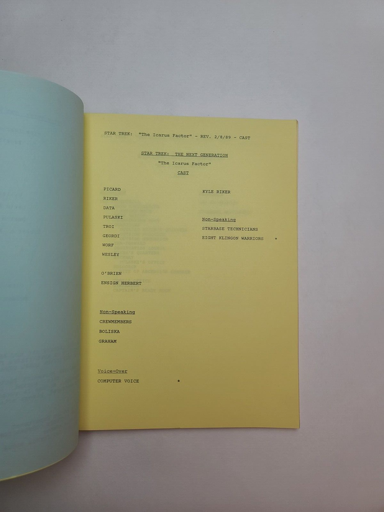 STAR TREK: THE NEXT GENERATION / David Assael 1989 TV Script "The Icarus Factor"