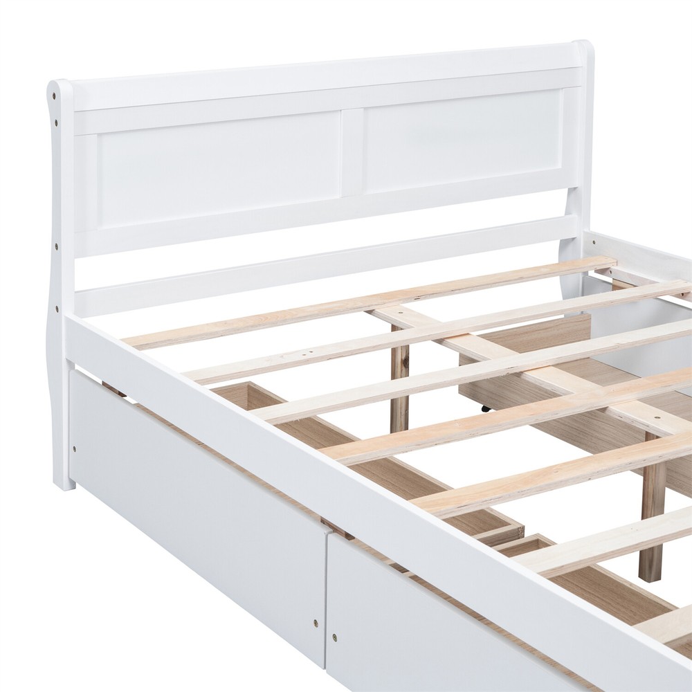 Full Size Bed Frame Wood Platform Bed with Headboard & Footboard & 4 Drawers