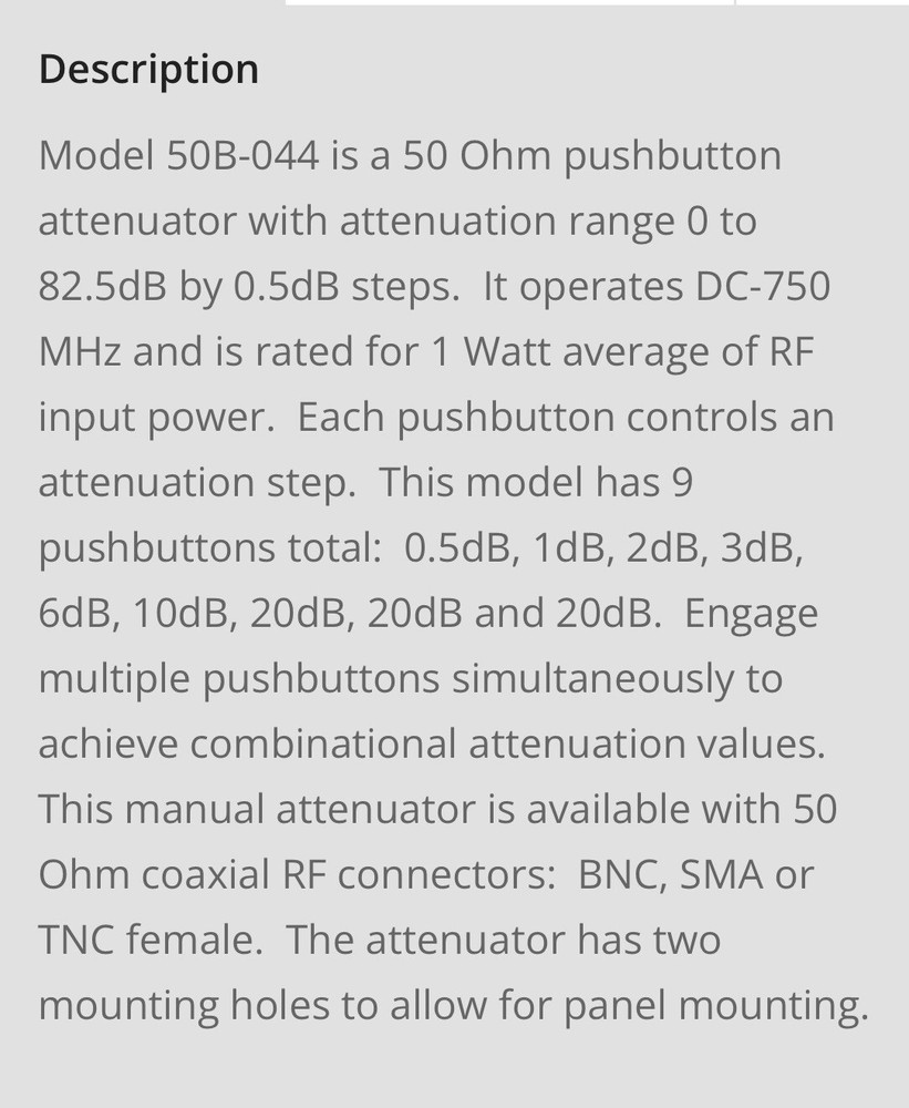Pushbutton Attenuator 50B-044