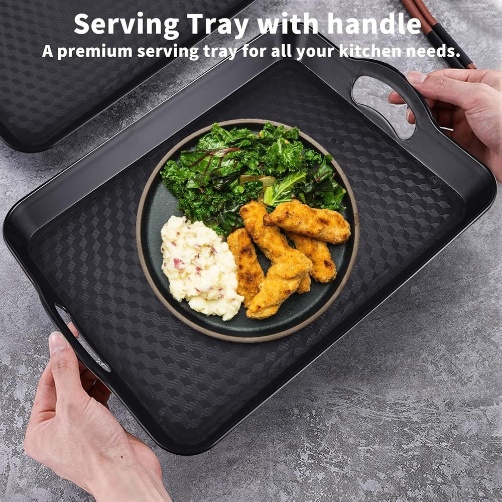 Plastic Tray with Handles, 2 Pack Multi-Purpose Rectangular Non Slip Restaura...
