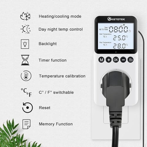 Plug in Thermostat Timer Temperature Controller KT3200proBL with Backlit