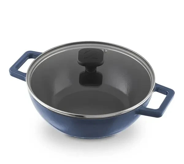 Zakarian by Dash Cast-Iron 9" Wok with glass lid - Hunter green