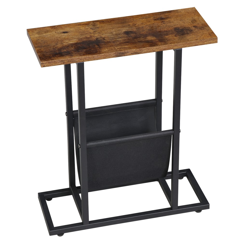 Small Narrow Side Table End Table Magazine Table w/ Storage Holder Rustic Brown