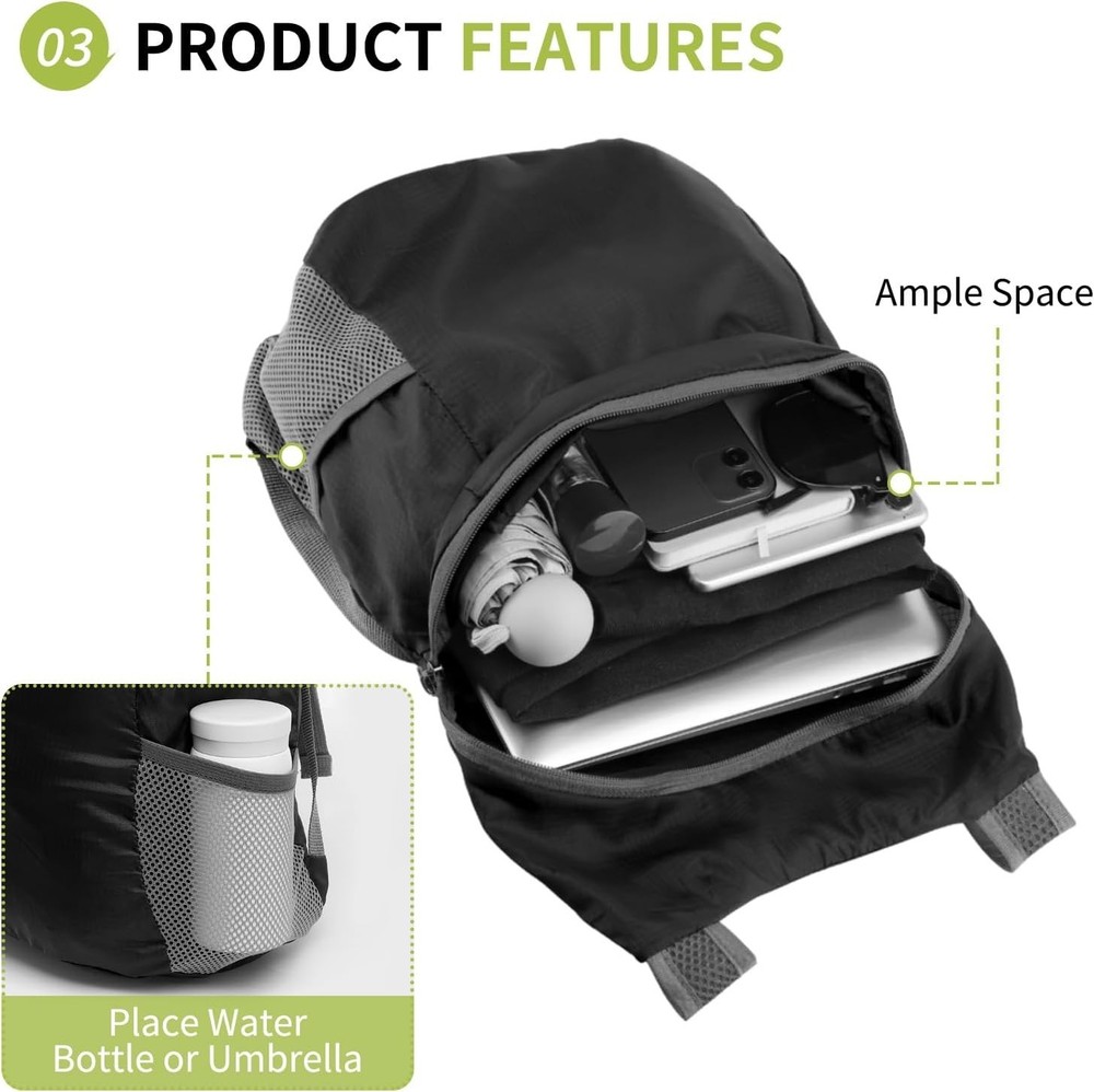 20L Ultra Hiking-Daypack Lightweight Foldable Travel Packable Backpack for Ca...