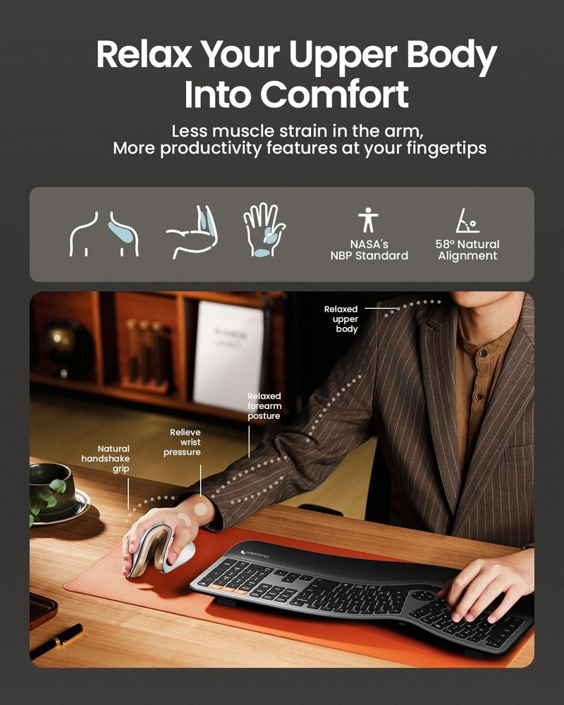 ProtoArc Ergonomic Mouse, EM11 NL Bluetooth Rechargeable Wireless Vertical Mo...