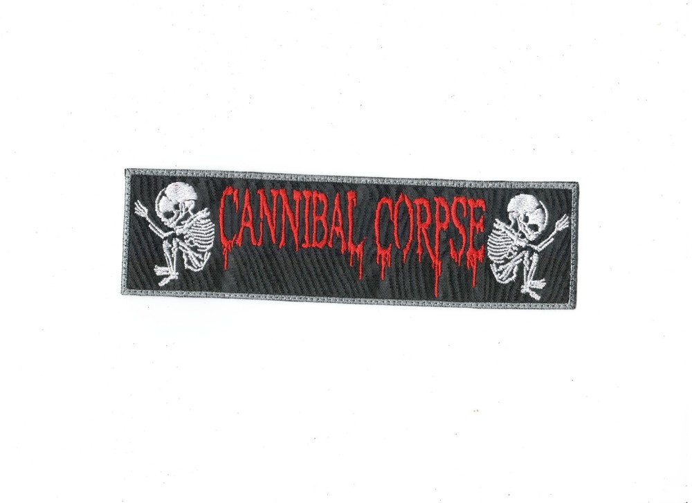CANNIBAL CORPSE,SEW ON GRAY BORDER EMBROIDERED STRIP PATCH
