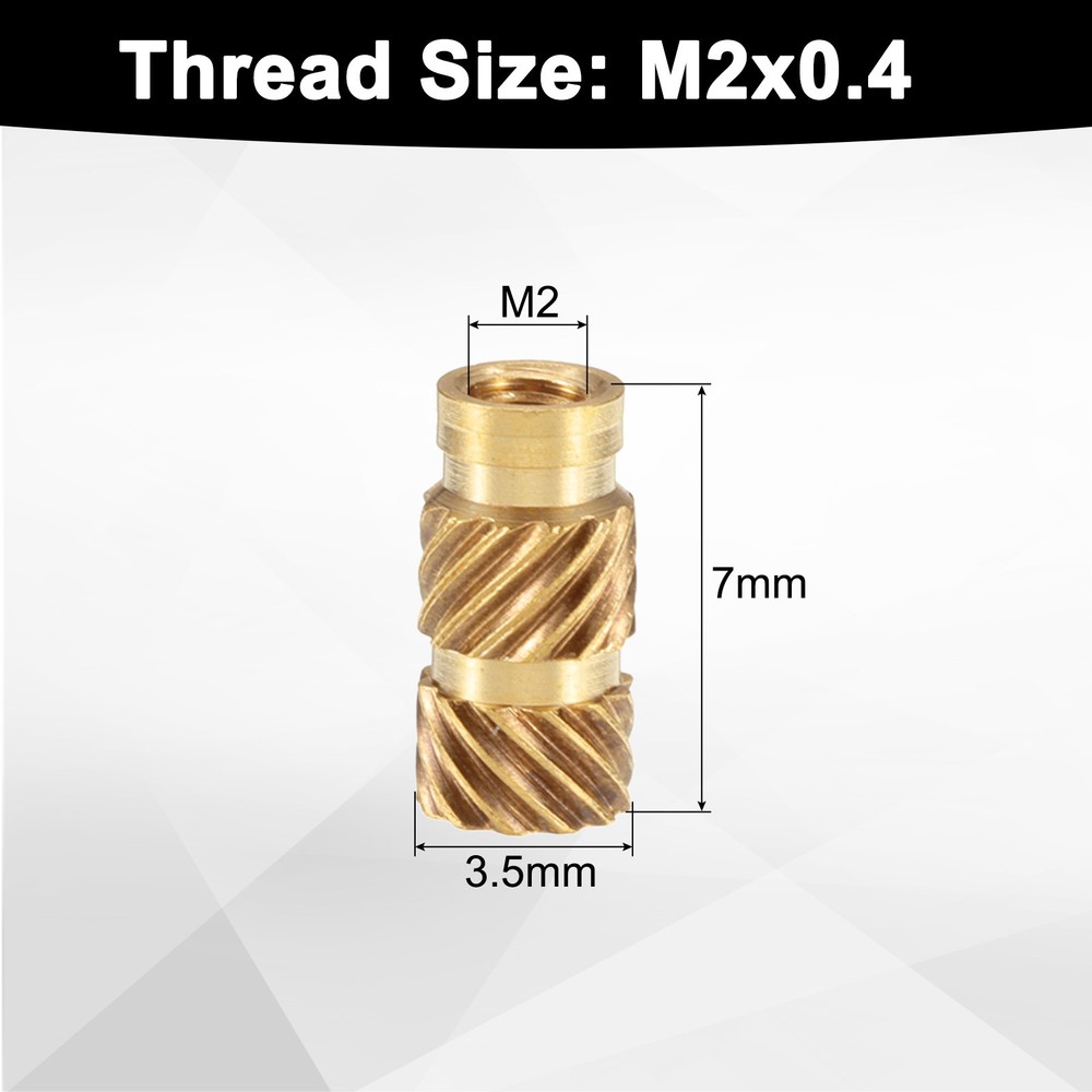 100pcs M2 Threaded Inserts Brass Heat Set Insert M2x7mm, OD 3.5mm Knurled Nuts
