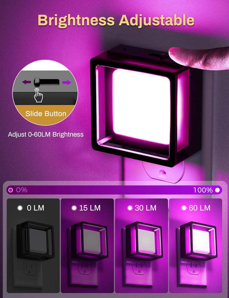 Purple Night Lights [2 Pack], Dusk to Dawn Sensor, Adjustable Brightness, Bedroo