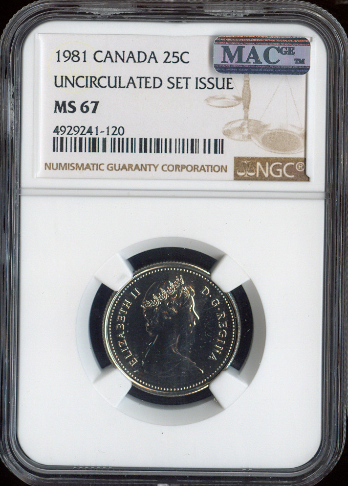 1981 Canada 25 Cents 25C NGC MS67 Quality