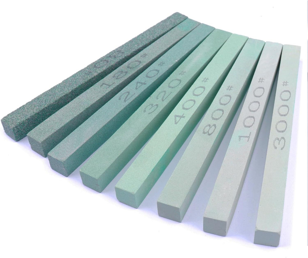 8 Pcs Rectangular Shaped Sharpening Stone Sticks Set, 5.92Inch Green Silicon