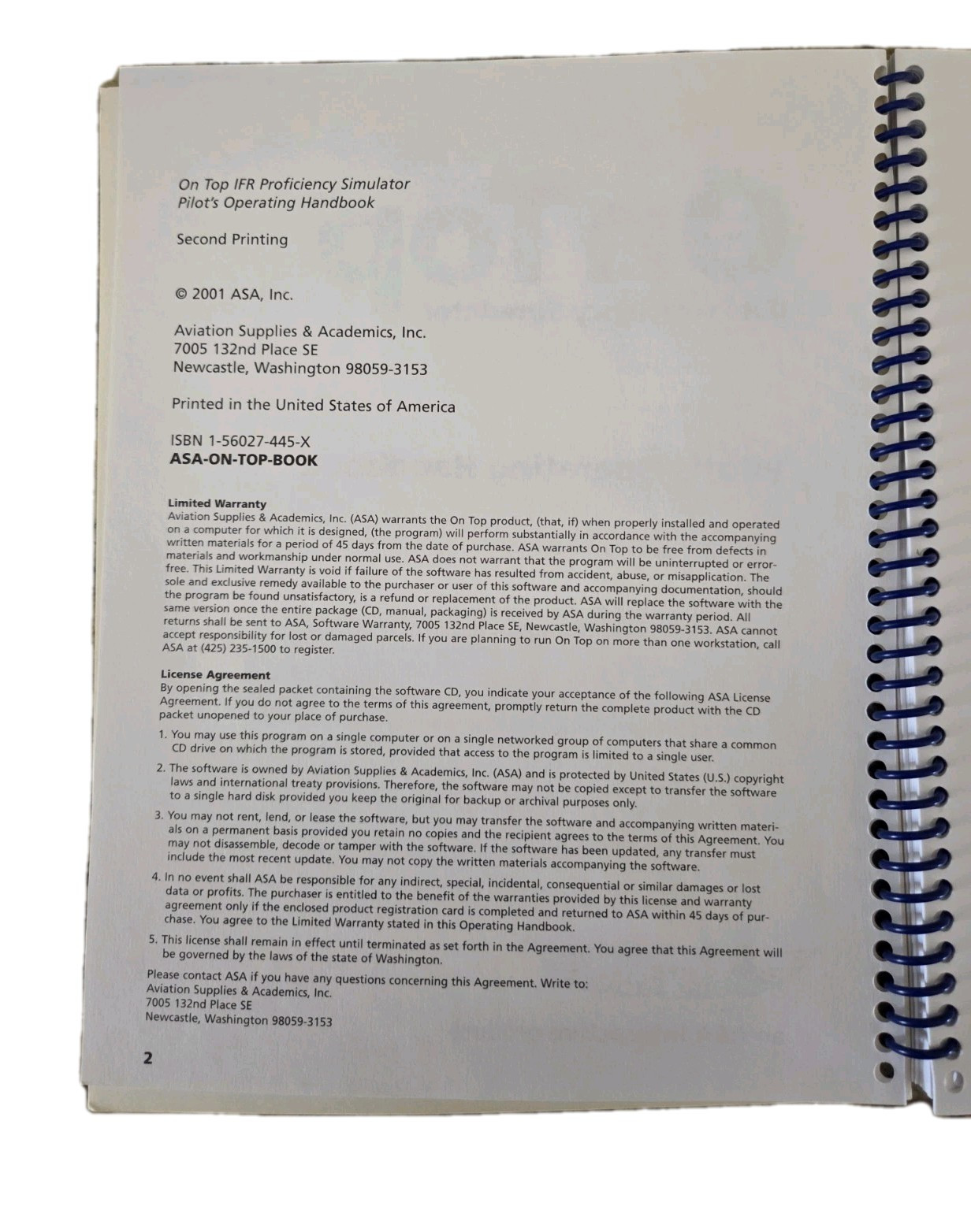 ASA On top IFR Proficiency Simulator Pilot Operating Handbook Only 1-56027-445-x