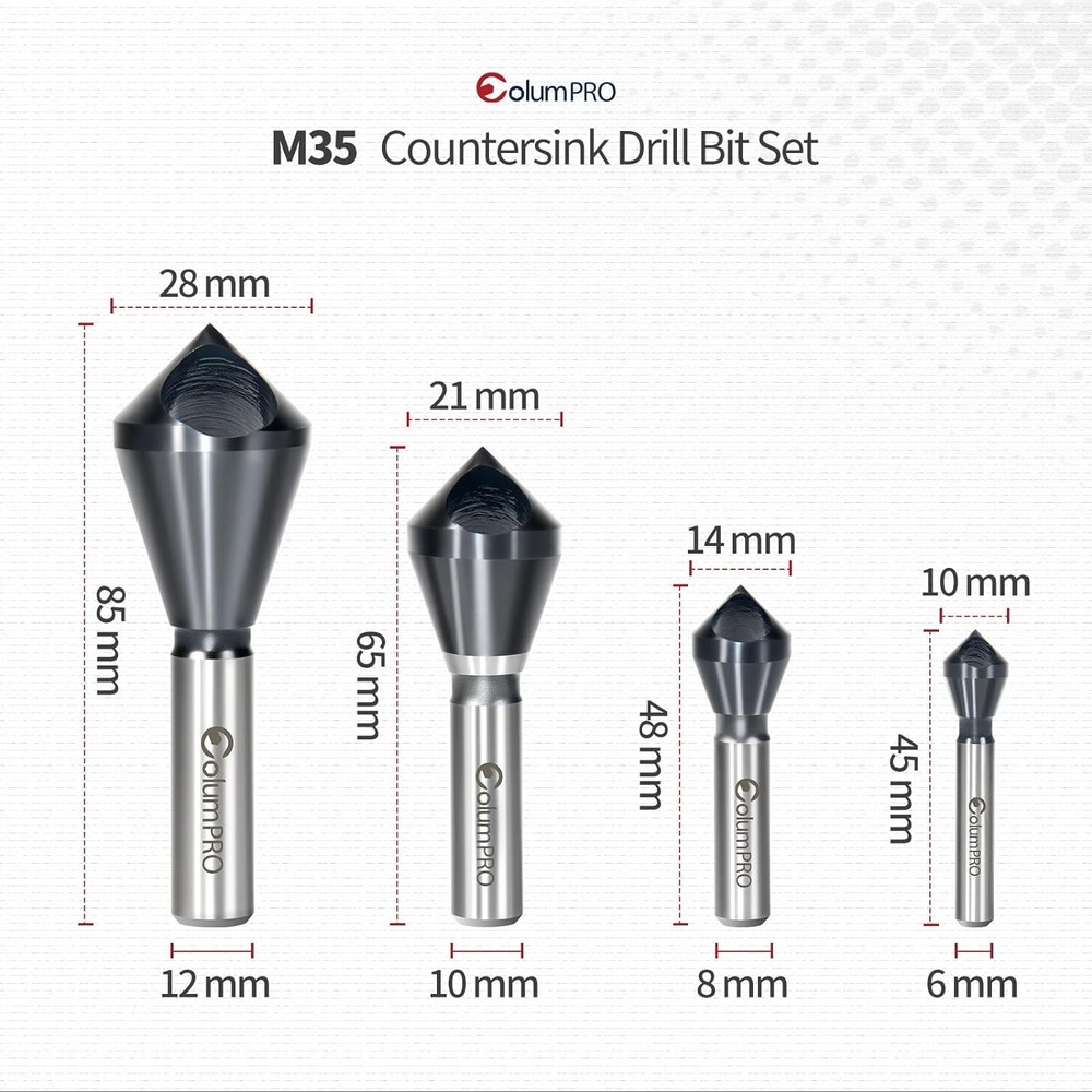 Cobalt Countersink Chamfer Tool Set 4 Piece