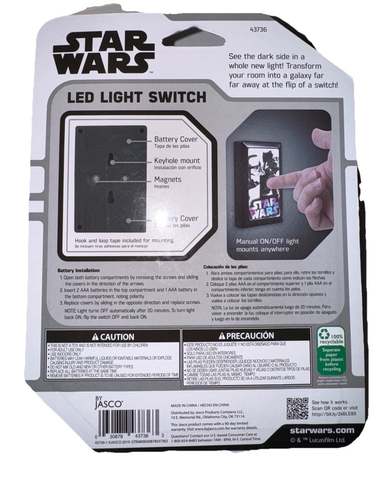 Star Wars Light Switch - Mountable LED Light w/Auto Shut Off, Batteries Required