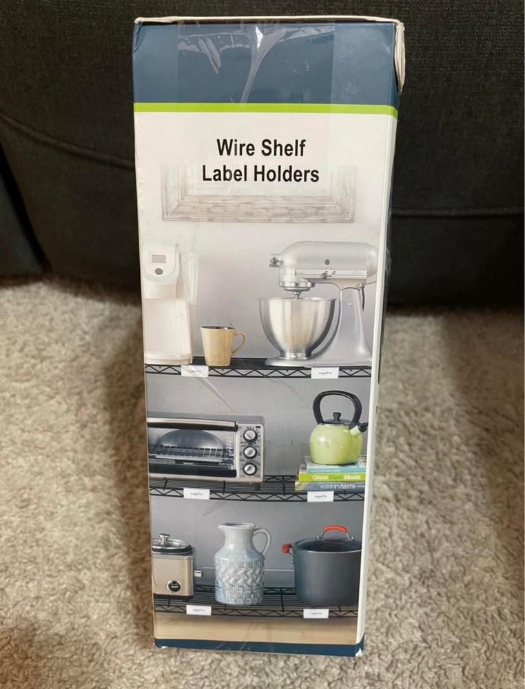 Lenink 100Pcs Wire Shelf Label Holders with 100Pcs Label Paper Inserts, Plastic