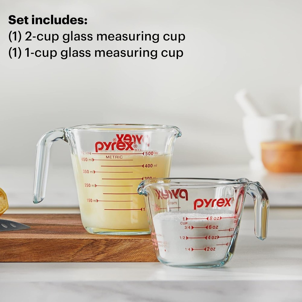 Pyrex Measuring Cup Set 2 Piece 1 Cup And 2 Cup Glass Kitchen Tool