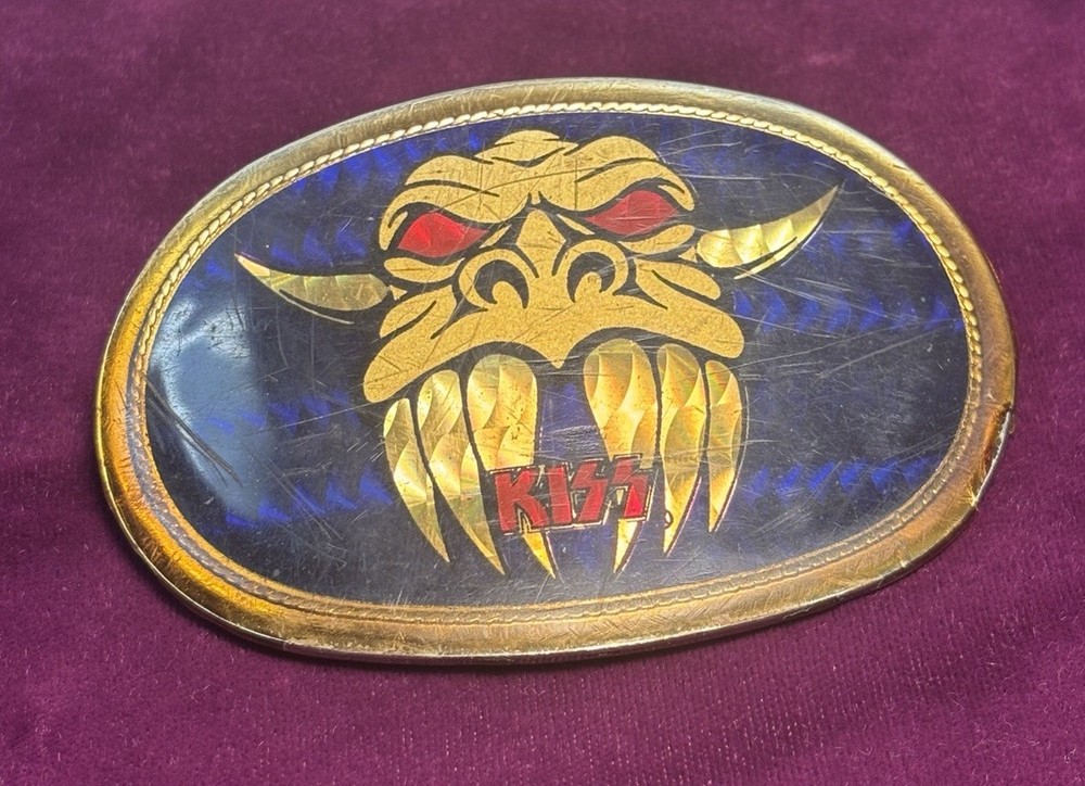 Vintage KISS Belt Buckle Demon Boot 1978 Pacifica Holographic Prism Gene Simmons