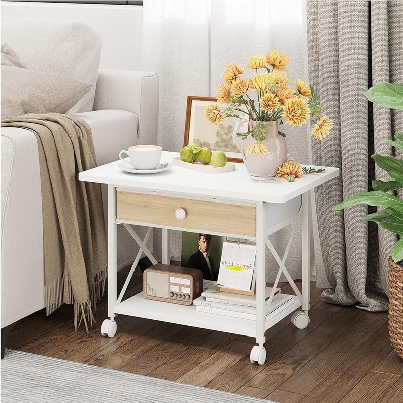 2 Tier Printer Stand W/ Rolling Casters Under Desk Storage Printer & Scanner New
