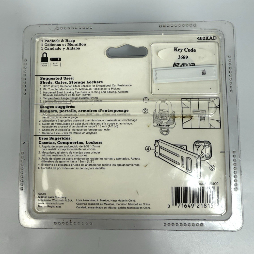 MASTERLOCK 462KAD PADLOCK & HASP