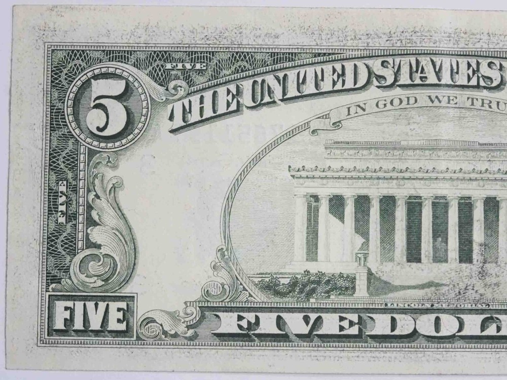 1985 $5 Federal Reserve Note Front to Back Ink Transfer Error