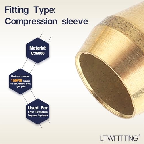 3/16-Inch Brass Compression Sleeves Ferrels,BRASS COMPRESSION FITTING(Pack of