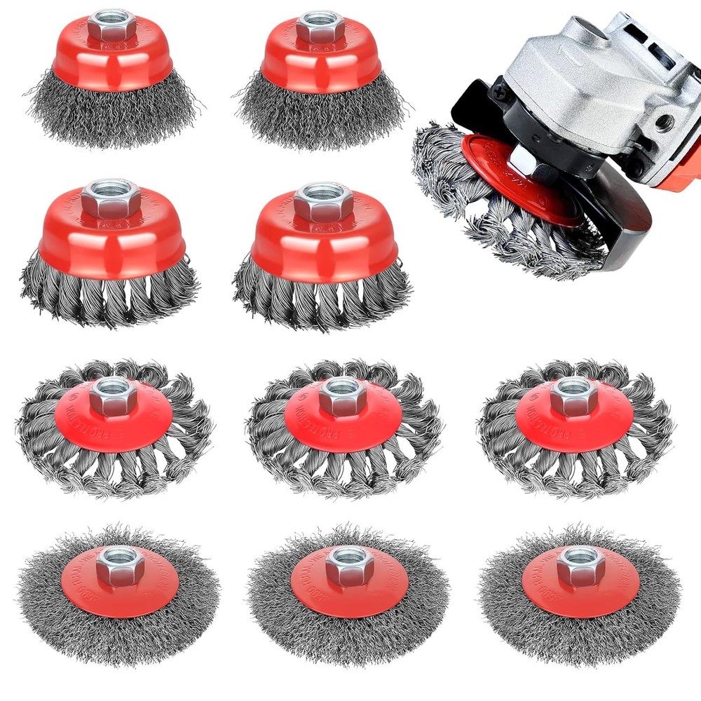 10pcs Wire Wheel for 4 1/2 Angle Grinder Brush Cup Set with red