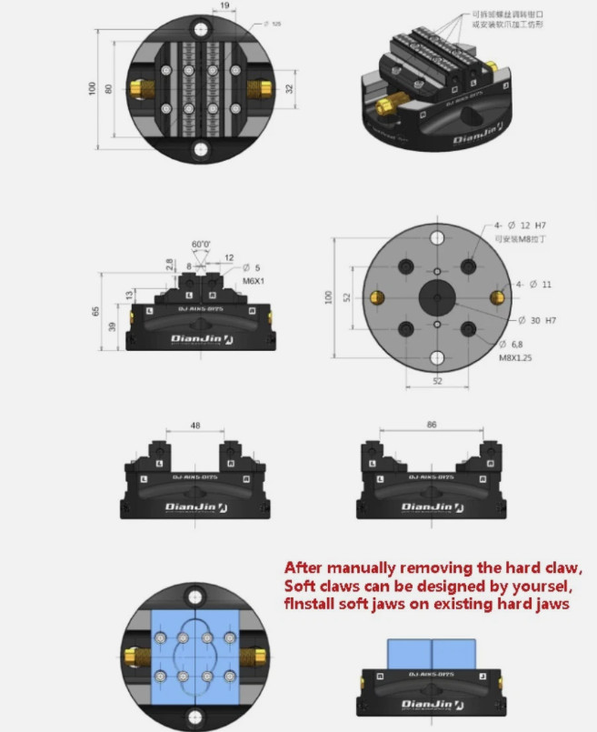 DJ-AIX5-D125 Four & Five Axis Machining Integral Self-centering Concentric Vice