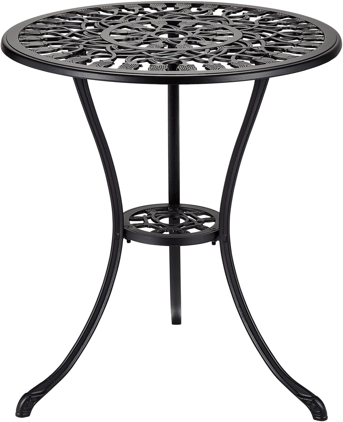 Round Patio Dining Table Cast Aluminum Outdoor Bistro Table With Umbrella Hole