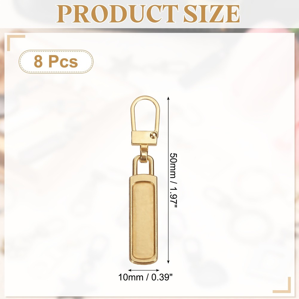 8Pcs Zipper Pull Replacement, Rectangle Detachable Tiny Zipper Slider, Gold