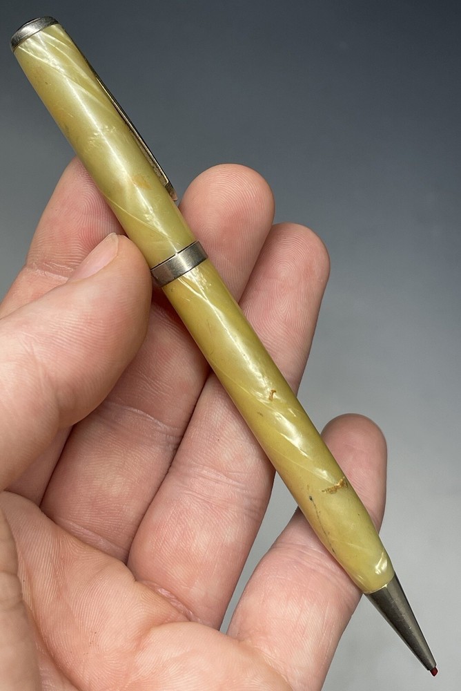 Vintage 20th C. Welsharp Marbleized White Mechanical Pencil Red Drafting Tool
