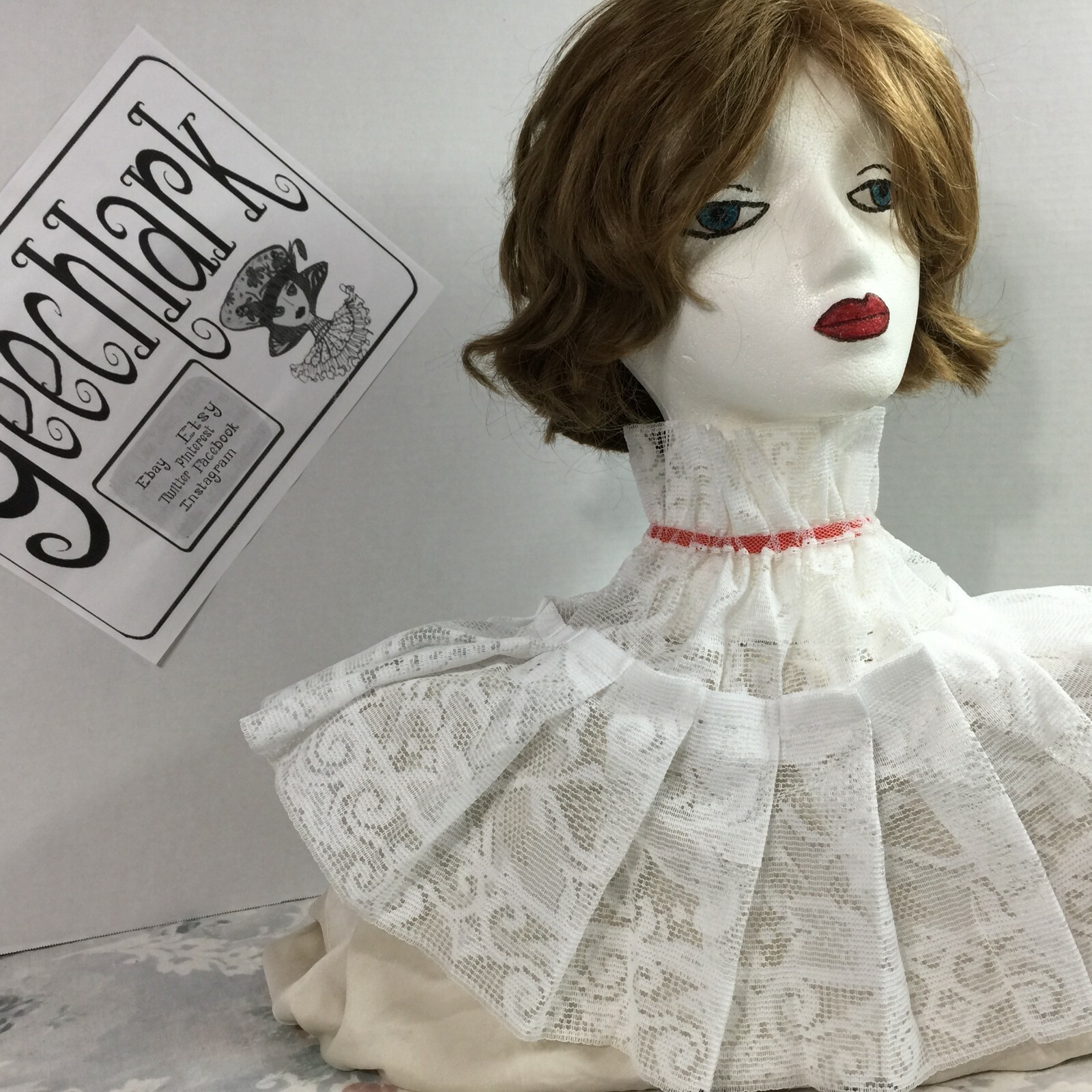 White lace Jabot COLLAR pirate Gothic Lolita Victorian Steampunk red tie 4923