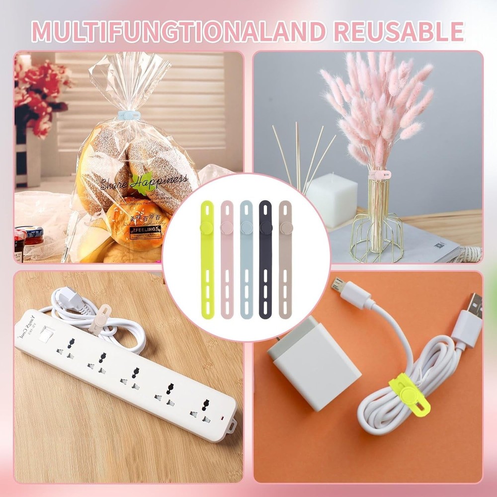 Reusable Silicone Cable Ties - 25 Pcs with Locking Buckle for Easy Organization