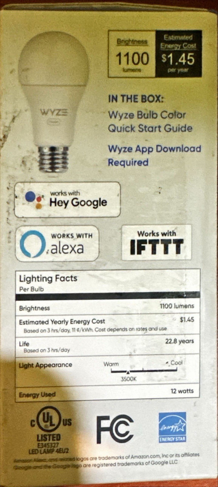 Wyze Bulb Color 16 Million Colors Dimmable LED Light Bulb E26 Base