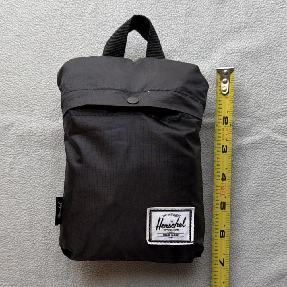 Herschel Packable Daypack Black Ripstop Polyester 24.5L Camping Hiking Backpack