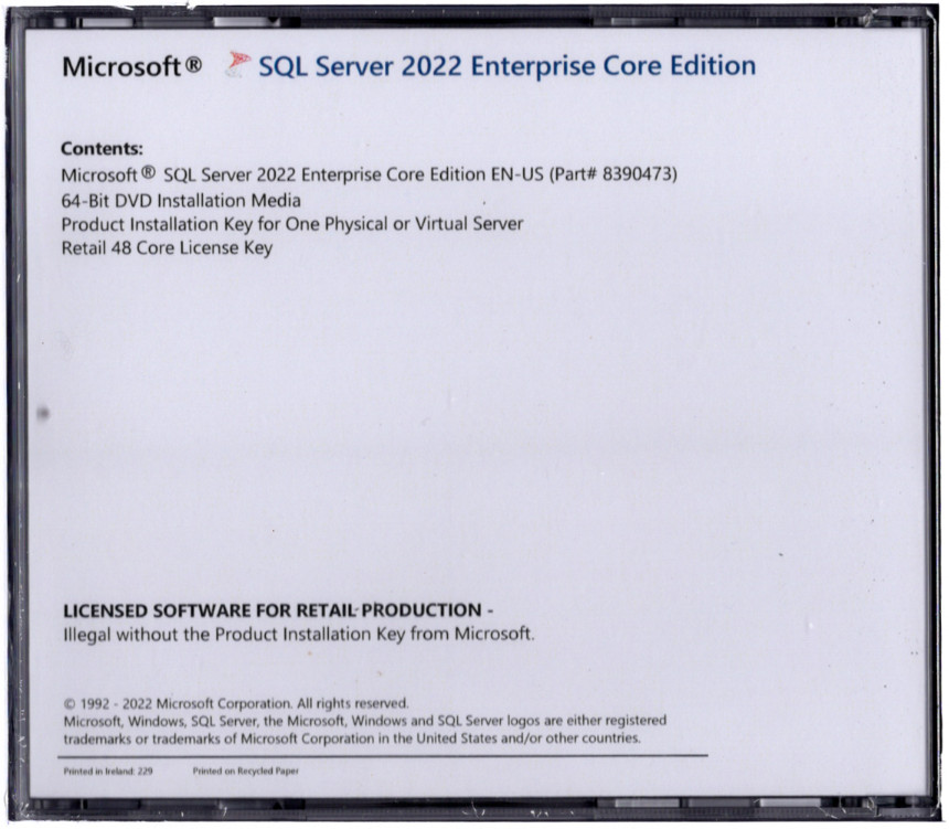 Microsoft SQL Server 2022 Enterprise with 48 Core License, unlimited User CALs