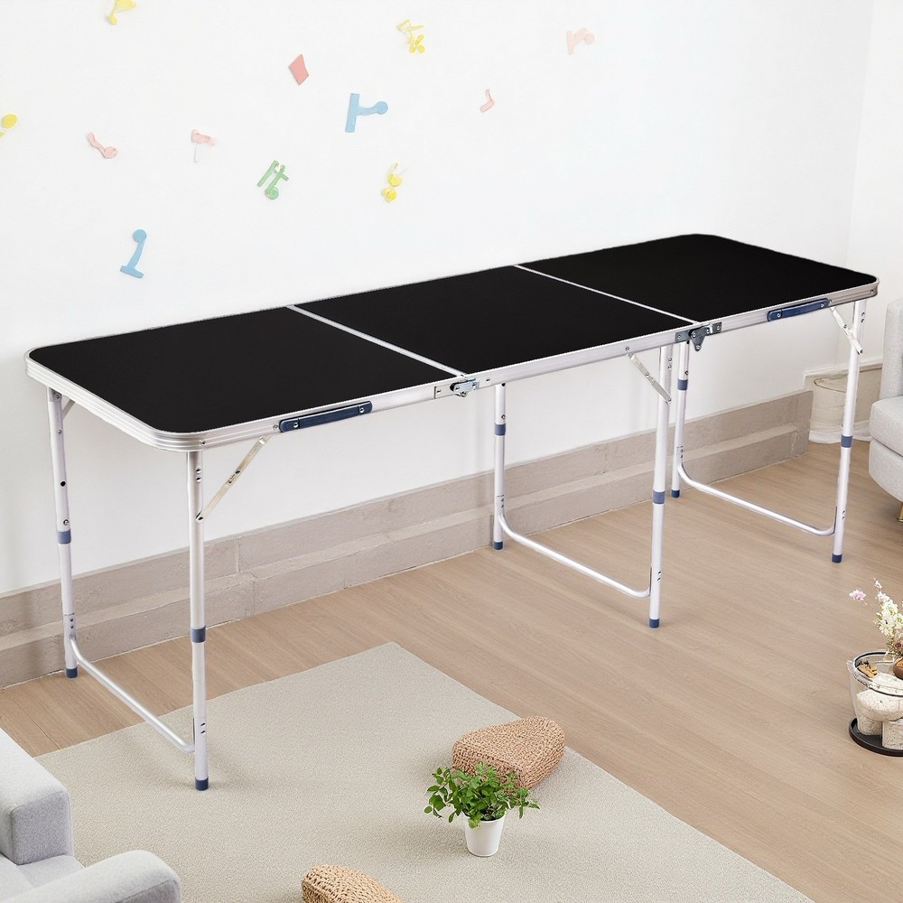 Folding Camping Table 6ft - Adjustable Height, Aluminum & Black Patio Table