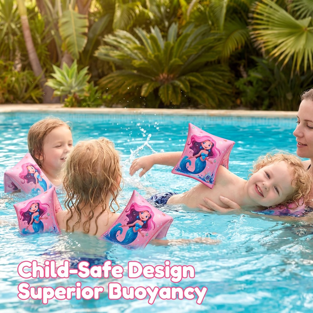 Arm Floaties for Kids, 2 Pack Inflatable Pool Floaties, Soft Fabric-Covered A...