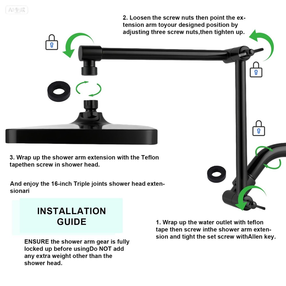 RLKDKJ Shower Head Extension Arm, 16 Inch Solid Brass Adjustable Extender wit...