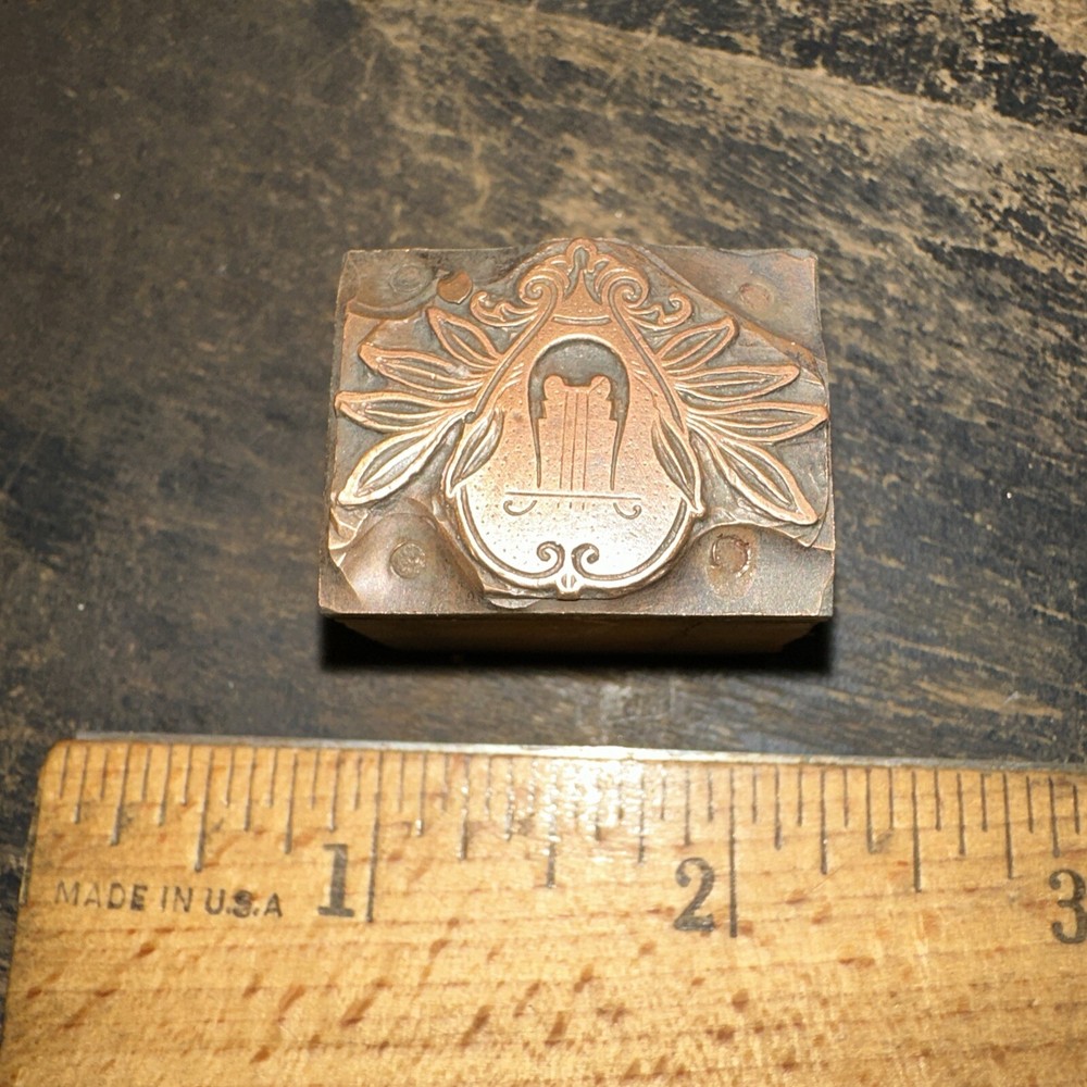 Printing Blocks “ Flowers & Harp? ” Copper Face, Nice Image.