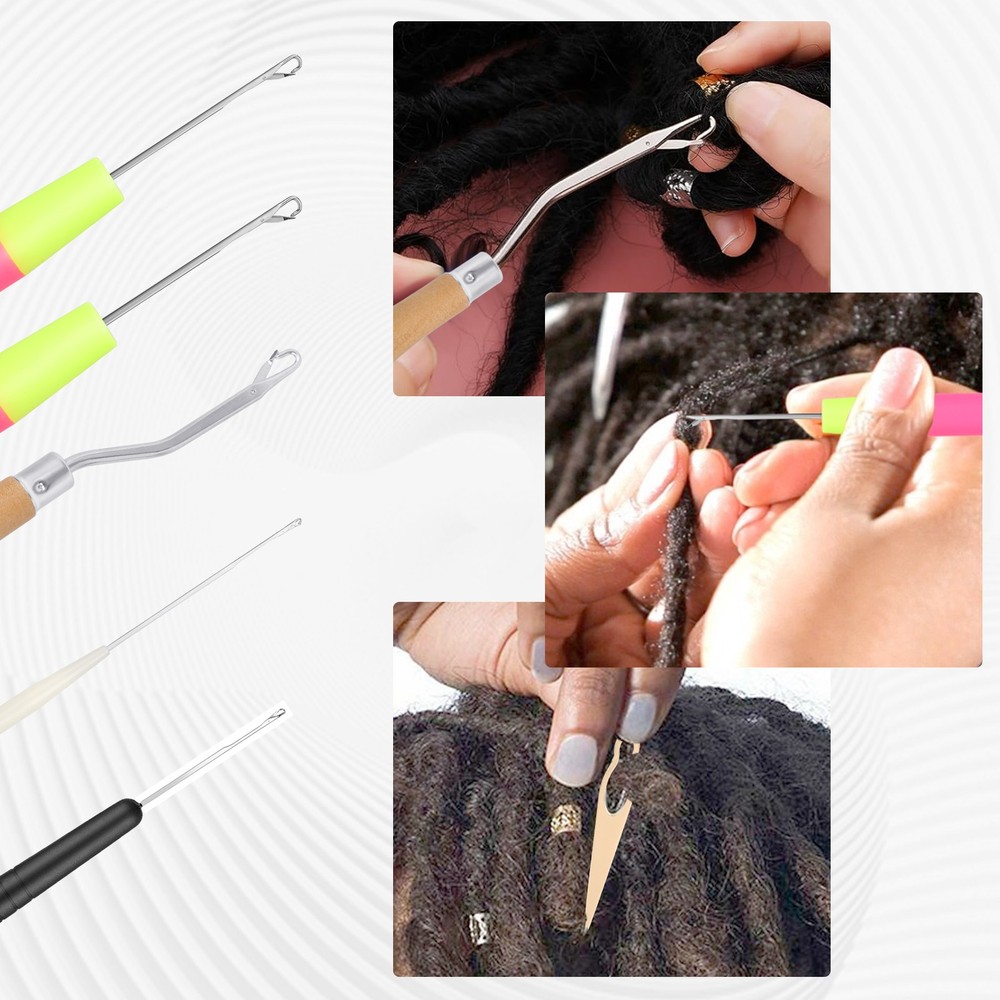 13PCS Bamboo Handle Dreadlock Hook Crochet Needle Set Braiding Hair Locking Tool